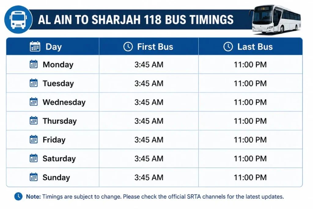 Al Ain to Sharjah Bus Timetable