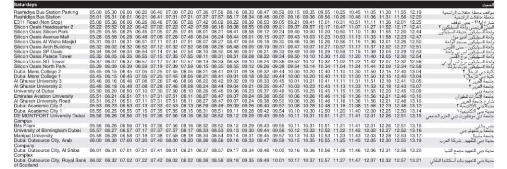 Bus 320 Saturday Timetable 1