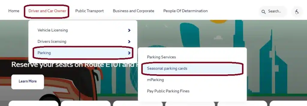 Apply RTA Seasonal Parking Card