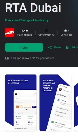 Online car registration renewal via RTA Dubai app