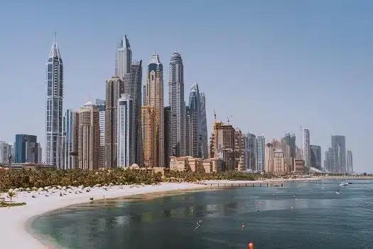 Dubai skyscrapers next to the beach