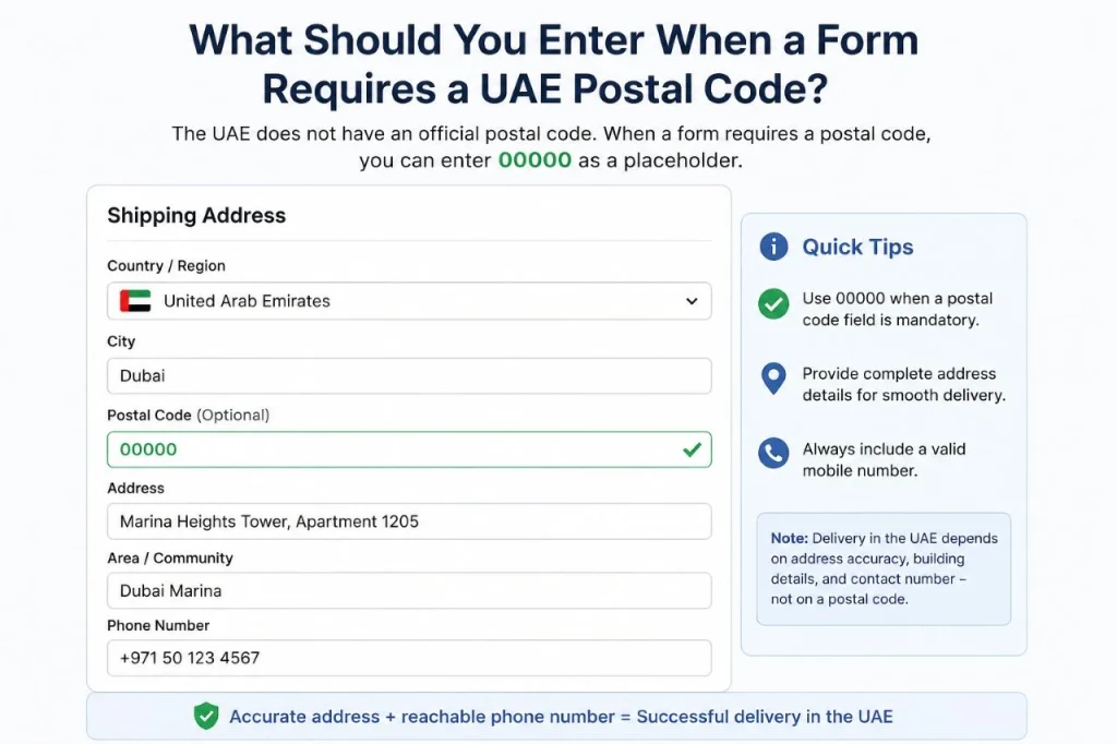 what to enter in UAE postal code field on online forms