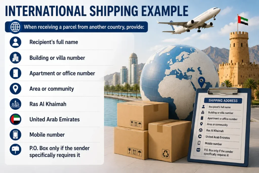 Ras Al Khaimah Postal Address formate for international shipping