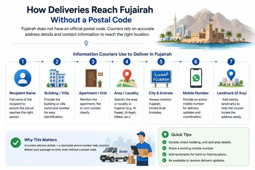 How to write a Fujairah delivery address without a postal code